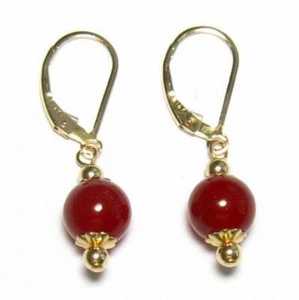 Ohrringe 8 mm rote Jade Perlen Hebelverschluss 14 Karat Gelbgold, Gold gefüllt oder Silber - Bild 1 von 2