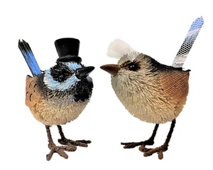 Australian Ornament Decoration Novelty Topper Blue Wren Wedding Bride Groom 9cm - Picture 1 of 1