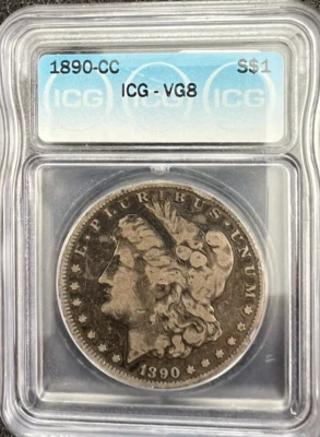 1890-CC Morgan Silver Dollar $1 Coin ICG VG 8 - Image 1 of 4