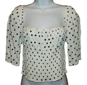 Nordstrom BP x Claudia Sulewski ivory polka dot smocked peasant top blouse M new - Picture 1 of 9