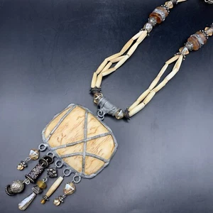 Maya Evangelista Statement Pendant Necklace Boho Unique Vintage Long Heavy - Picture 1 of 6