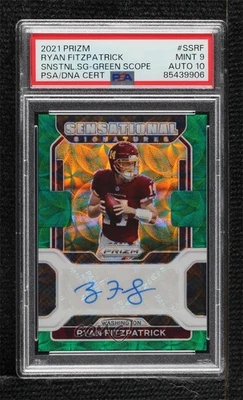2021 Prizm Sensational Signatures Green Scope /75 Ryan Fitzpatrick PSA 9 Auto - Image 1 of 2