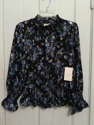 Blusa Top Meraki Nueva con Etiquetas Manga Burbuja Cuello Alto Estampado Floral Talla L A2 Foto 1 de 4