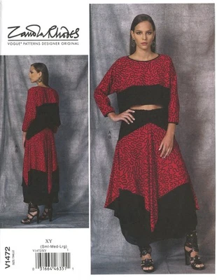 Vogue V1472 ZANDRA RHODES Bateau Crop Top & Asymmetrical Draped Skirt Sz 8-18 UC - Image 1 of 4