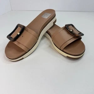 DV By Dolce Vita Caster Flat Slide One Band Sandals Cafe Size 9 Big Buckle - Picture 1 of 8