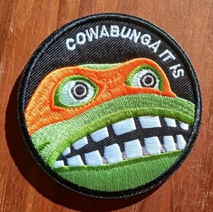 COWABUNGA Ninja Turtle Funny Tactical Morale Patch Hook and Loop TMNT Weird - Picture 1 of 4