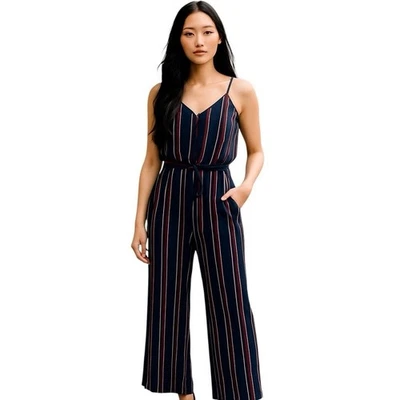 Mono para mujer Monteau talla grande rojo, blanco y azul con patas Palazzo a rayas Foto 1 de 4