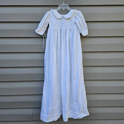 "Vestido de bautizo vintage hecho a mano 36"" largo bordado blanco... Foto 1 de 4