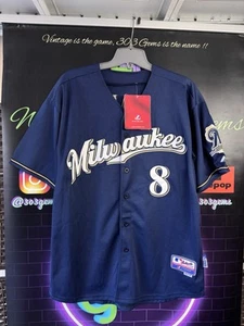 NWT Majestic Milwaukee Brewers #8 Ryan Braun STITCHED MLB Baseball Jersey NEW - Picture 1 of 6