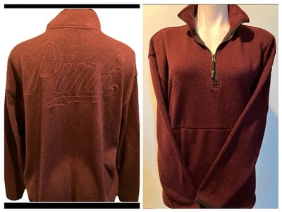 PINK Victoria's Secret Track Jacket Womens S 1/4 Zip Maroon Pullover Sweatshirt - Image 1 of 4