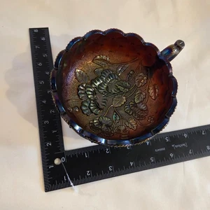 VTG Iridescent Imperial Carnival Glass Handled Nappy Bowl Pansy Design - Picture 1 of 16