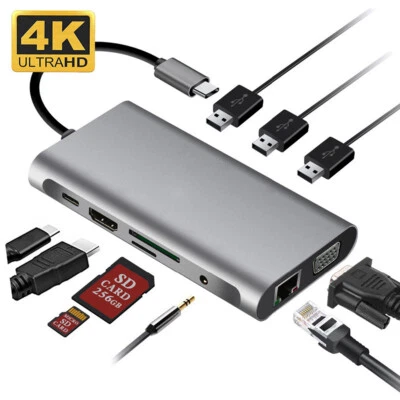11 IN1 MULTIPORT USB-C HUB TO 4K HDMI USB 3.0 AUX ADAPTER FOR PC MACBOOK PRO AIR - Image 1 of 4