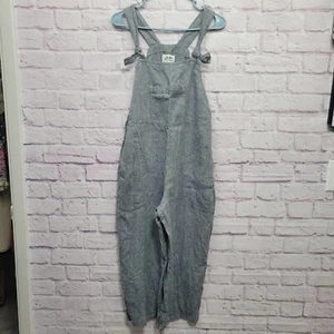Flachs Jeanne Englehart Leinen Baggy Latzhose Gr. S blau gelb meliert cropped - Bild 1 von 9