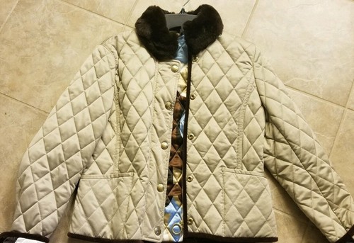 Cappotto trapuntato COACH $450 con orlo in pelliccia di coniglio taglia S ottime condizioni