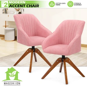 Pink Accent Chair 360° Swivel Fabric Upholstered Armchair Home Office,2 Piece - Picture 1 of 11
