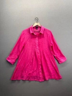 Camisa Alfani Mujer Rosa Cuello Liso Botón Manga Larga Talla Grande Foto 1 de 4