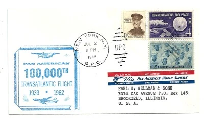 U.S. Air Mail Flight Cover  Pan Am 100,000th Transatlantic Flight - July 2, 1962 - Image 1 of 2