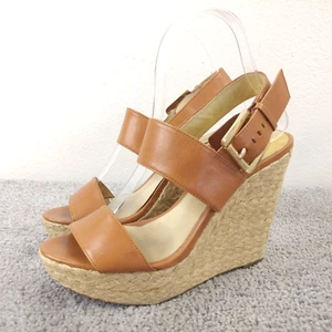 Michael Kors Posey Espadrille Wedge Sandals Womens Size 6.5 Shoes Brown Strappy - Picture 1 of 10