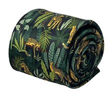 Frederick Thomas Designer black and green jungle cheetah exotic mens tie