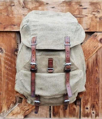 Robuster, alter Schweizer Armee Rucksack, Segeltuch & Leder Original 1958, Nr.23 - Bild 1 von 4