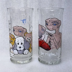 2x 1982 ET The Extra-Terrestrial Drinking Glass Cup Pizza Hut Limited Edition - Picture 1 of 12