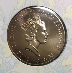 1996 Gibraltar 5 pounds TONED UNCIRCULATED Coin-QEII 70th Birthday Commemorative - Picture 1 of 5