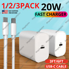 1/2/3X For iPhone 14 13 12 11 Pro Max Fast Charging 20W USB-C Plug Charger Cable