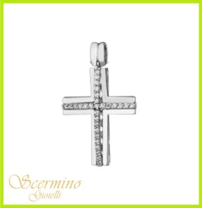 PENDENTE CROCE UOMO ORO BIANCO 18K : DIAMANTI NATURALI 0.15 CARATI - IDEA REGALO - Imagen 1 de 4