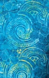 Batik Multi Blue Flowers Shells 100% Cotton Fabric 1 yard - Picture 1 of 2