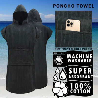 Unisex Changing Robe Poncho Towel Hooded Adult Dry Beach Swimming Cotton Grey - Image 1 of 4