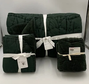 Pottery Barn Cozy Cloud Chenille Full Queen Quilt 2 King Shams Hunter #1AA - Picture 1 of 6