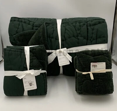 Pottery Barn Cozy Cloud Chenille Full Queen Quilt 2 King Shams Hunter #1AA - Image 1 of 4