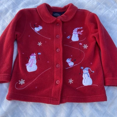 De colección Sonoma Niño Niñas Rojo Feo Navidad Cárdigan Suéter Muñeco de Nieve 3T Foto 1 de 3