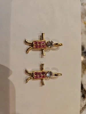 (2) Dijes/colgantes, Niña Niños Rosa Estrás Tono Dorado Firmado USA K.I.S. Foto 1 de 4