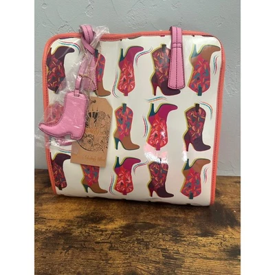 Bolso de Mano Catchfly Studio Western Estampado de Bota de Vaquero Borde de Cuero Coral Rosa Foto 1 de 3