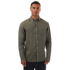 Men's Gant Regular Fit Garment Dyed Linen Shirt in Green - Picture 1 of 4