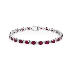 14,00 quilates corte ovalado natural rubí rojo línea diamante pulsera tenis... - Imagen 1 de 3