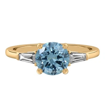 Blue Diamond 14K Yellow Gold Ring 1.40 Carat IGI Lab Grown Round Fancy Intense - Image 1 of 4
