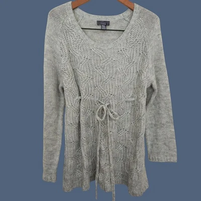 Oh Baby Motherhood Maternity Tunic Sweater Soft Gray Wavy Cable Pattern Size 2X - Image 1 of 4