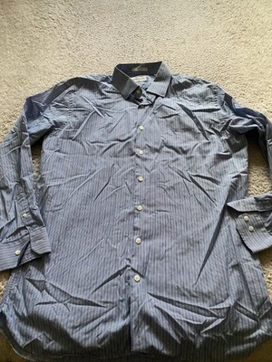 John W. Nordstrom Men Striped Long Sleeve Button-Up Shirt Blue Size 17 34-35 - Изображение 1 из 4