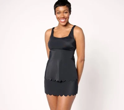 Traje de baño para mujer Susan Graver talla 2 suela festoneada tankini con negro A636607 Foto 1 de 4