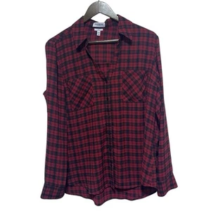 Express Bluse Damen L Portofino rot kariert Knopf schmal Rollriegelärmel - Bild 1 von 7