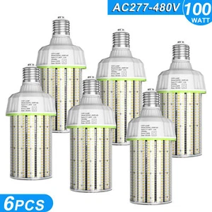 【6 PACK】100W LED Corn Bulb Light Warehouse Workshop Garage Lamp 5000K AC277-480V - Picture 1 of 12