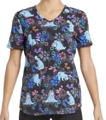 DISNEY Eeyore Women's V Neck Stretch Pockets Scrub Top Color Black Free Ship! - Image 1 of 3