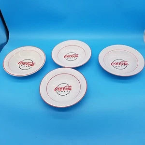 Set 4 Gibson COCA COLA CAFE DINER Pat Red Trim Logo Rim Verge Soup Pasta Bowls - Picture 1 of 12