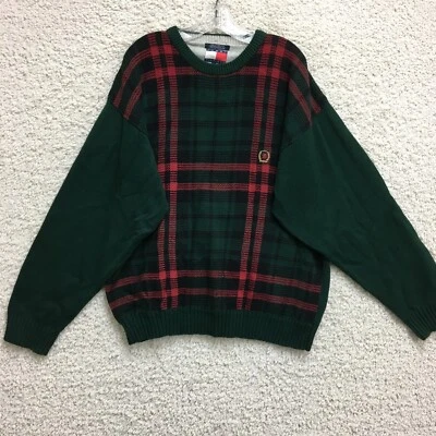 Suéter DE COLECCIÓN Tommy Hilfiger Grande Adulto Verde Rojo Tejido a Cuadros Pullover Para Hombres L Foto 1 de 4