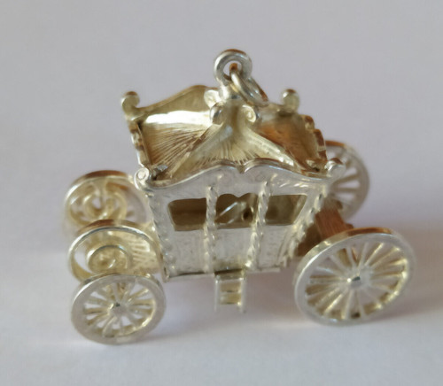 COACH CIONDOLO CARROZZA CINDARELLA APERTURA ARGENTO STERLING 35 X 25 MM 12 6 GRAMMI