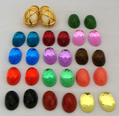 Серьги-клетки Joan Rivers золотистого цвета 14 сменных разноцветных овалов - Изображение 1 из 4