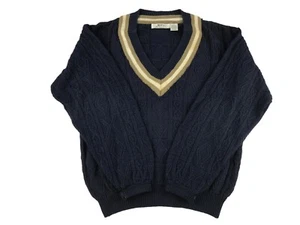 VTG Bench Mens Navy Blue 100% Cotton Long Sleeve V Neck Pullover Sweater Size M - Picture 1 of 8
