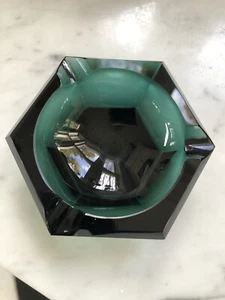 mcm green crystal Handblown And Cut ashtray - Picture 1 of 11